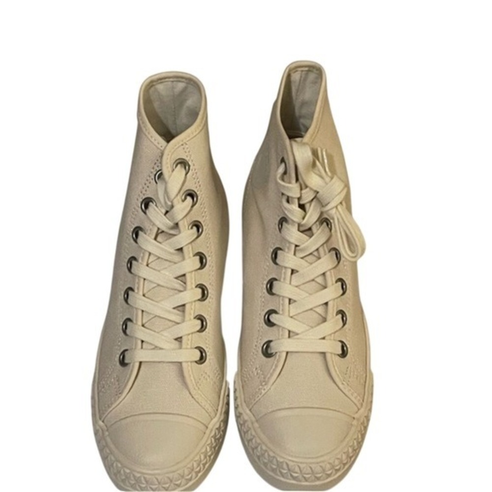 Hood Rocket 66 High‎ Top Canvas Sneakers Cream Mens 5.5 Womens 7.5 Striped Heel